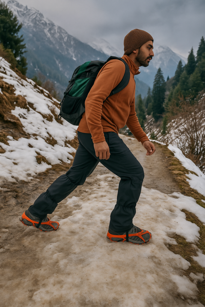 Trekker using Gipfel Gaiter and Microspike